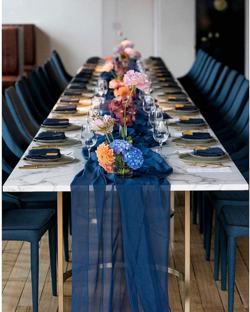 B.Cool B-COOL Blue Table Runners Chiffon Table Runner 27x120 inch Wedding Table Runner Soft Farbic for Wedding Holiday Thanksgiving Day Christmas Decoration Navy Blue - Image 3